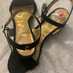 Black suede 2 inch heel sandal, excellent condition never worn, no original box